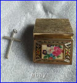 Antique Alligator Leather Jewelry Box with Vintage Medals & Trinkets