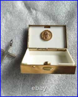 Antique Alligator Leather Jewelry Box with Vintage Medals & Trinkets
