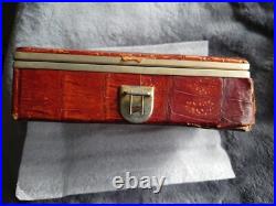 Antique Alligator Leather Jewelry Box with Vintage Medals & Trinkets