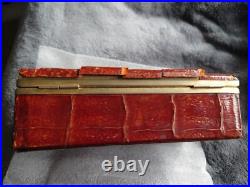 Antique Alligator Leather Jewelry Box with Vintage Medals & Trinkets