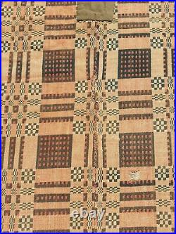 Antique American Reversible Loom Woven Beautiful Jacquard Coverlet 197x186 cm