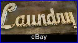 Antique American Trade Sign Laundry c. 1940 Advertising Typography