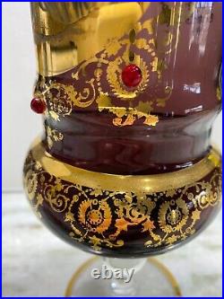Antique Amethyst Luste Crystal Decorative Victorian Vase Goblet with Gold Trim