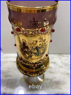 Antique Amethyst Luste Crystal Decorative Victorian Vase Goblet with Gold Trim