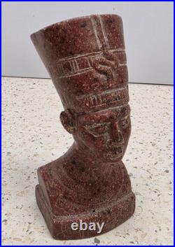 Antique Ancient Egyption Nefertiti Head Red Granite Statue Pharaonic Egyptian