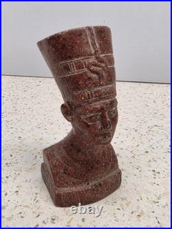 Antique Ancient Egyption Nefertiti Head Red Granite Statue Pharaonic Egyptian