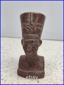 Antique Ancient Egyption Nefertiti Head Red Granite Statue Pharaonic Egyptian