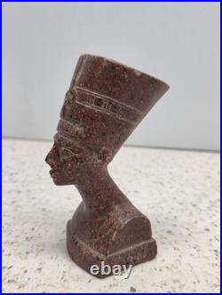 Antique Ancient Egyption Nefertiti Head Red Granite Statue Pharaonic Egyptian
