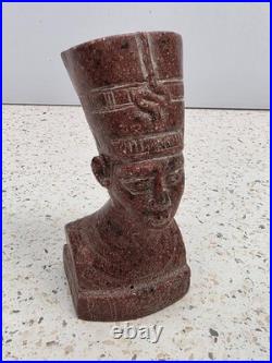 Antique Ancient Egyption Nefertiti Head Red Granite Statue Pharaonic Egyptian