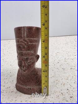 Antique Ancient Egyption Nefertiti Head Red Granite Statue Pharaonic Egyptian