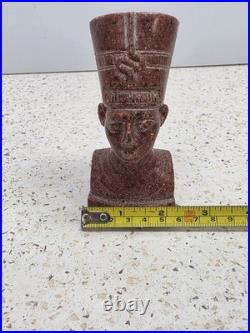 Antique Ancient Egyption Nefertiti Head Red Granite Statue Pharaonic Egyptian