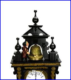 Antique Animated Monk 3 Finial Porcelain Dial Brass Decorated Mantle Clock