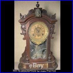 Antique Ansonia Black Walnut Parlor Mantle Clock Monarch Model