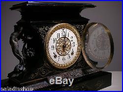 Antique Ansonia Rosalind Black Enamel on Iron Case Mantel Clock USA New York