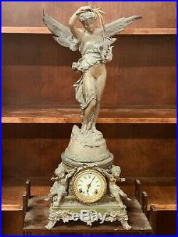 Antique Ansonia Statue Clock Sibyl & Gloria Porcelain Dial Excellent Condt