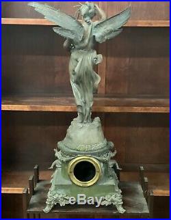 Antique Ansonia Statue Clock Sibyl & Gloria Porcelain Dial Excellent Condt