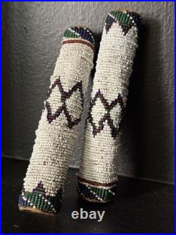 Antique Apache Beaded Hide Hair Ties