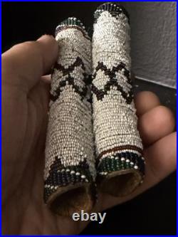 Antique Apache Beaded Hide Hair Ties