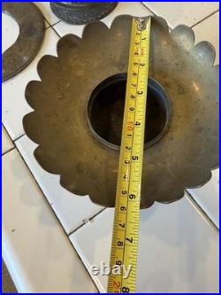 Antique Asian Brass Incense Burner Lot Pierced Lattice Stands & Engraved Bowls