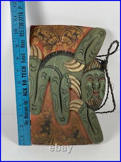 Antique Asian Hand carved Wood Sloth Ceremonial Bell painted WOW
