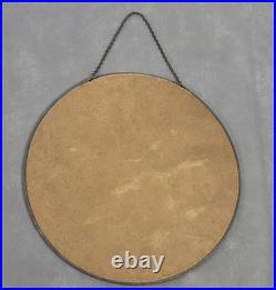Antique BEAUTIFUL WOMAN Lithograph CHIMNEY FLUE COVER Round BLUE BOW