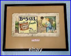 Antique BOSCUL COFFEE Advertising 1928 ORIGINAL ART Artist Board Painting 21x11