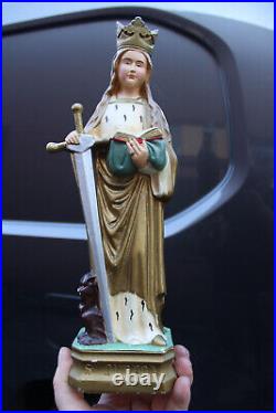 Antique Belgian Ceramic chalk statue saint dymphna Geel religious