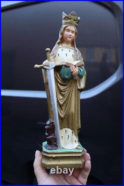 Antique Belgian Ceramic chalk statue saint dymphna Geel religious
