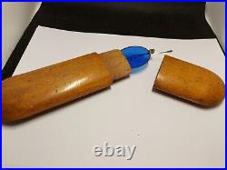 Antique Blue Oval Lens Glasses In Wooden Case