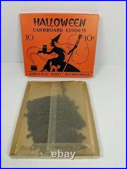 Antique Box Halloween Dennison Beistle Bat Cat Witch Punch Diecuts Glassine NR