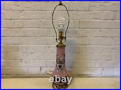 Antique Bristol Pink Glass Lamp with Swan Enamel Decorations