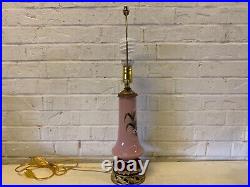 Antique Bristol Pink Glass Lamp with Swan Enamel Decorations