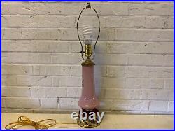 Antique Bristol Pink Glass Lamp with Swan Enamel Decorations