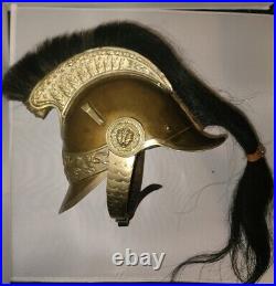 Antique Bronze & Copper Ceremonial Helmet Leather Headgear Black Horsetail Mane