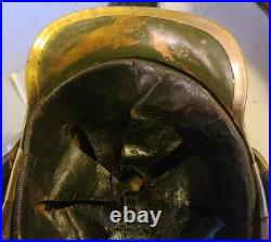 Antique Bronze & Copper Ceremonial Helmet Leather Headgear Black Horsetail Mane
