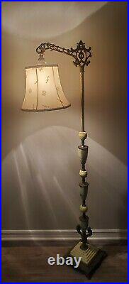 Antique Bronze Slag Glass Floor Lamp Art Deco Design Working Nice