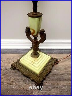 Antique Bronze Slag Glass Floor Lamp Art Deco Design Working Nice