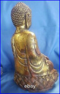Antique Buddha statue heavily gilded seated 13.5