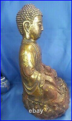 Antique Buddha statue heavily gilded seated 13.5
