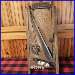 Antique C 1890 Arcadia Food Slicer Kitchen Tool Cast Iron & Oak Wood Primitive