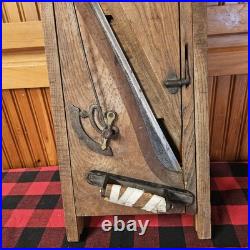 Antique C 1890 Arcadia Food Slicer Kitchen Tool Cast Iron & Oak Wood Primitive