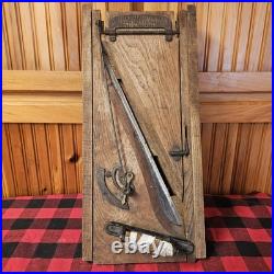 Antique C 1890 Arcadia Food Slicer Kitchen Tool Cast Iron & Oak Wood Primitive