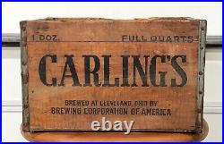 Antique CARLING'S BEER Columbus Ohio Wooden Wood Crate Box