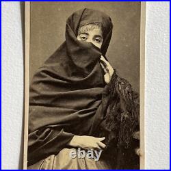 Antique CDV Photograph Beautiful Mysterious Veiled Woman Tapada Limeña Lima Peru