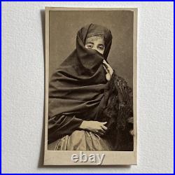 Antique CDV Photograph Beautiful Mysterious Veiled Woman Tapada Limeña Lima Peru