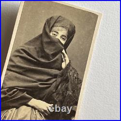 Antique CDV Photograph Beautiful Mysterious Veiled Woman Tapada Limeña Lima Peru