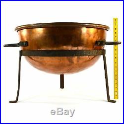 Antique COPPER APPLE BUTTER/CANDY KETTLE 24 Cauldron/Pot + ORIGINAL IRON STAND