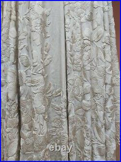 Antique Canton Piano Shawl Hand Embroidery Cream Silk Wedding Edwardian Stunning