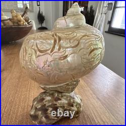 Antique Carved Iridescent turbo Shell Horse Animal Motif Display Piece