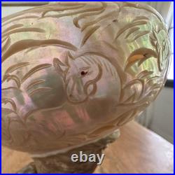 Antique Carved Iridescent turbo Shell Horse Animal Motif Display Piece